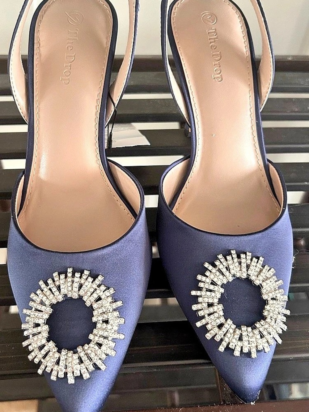 The Drop slingback pointed-toe pumps Embellished Blue Slingback Heels US 7.5
